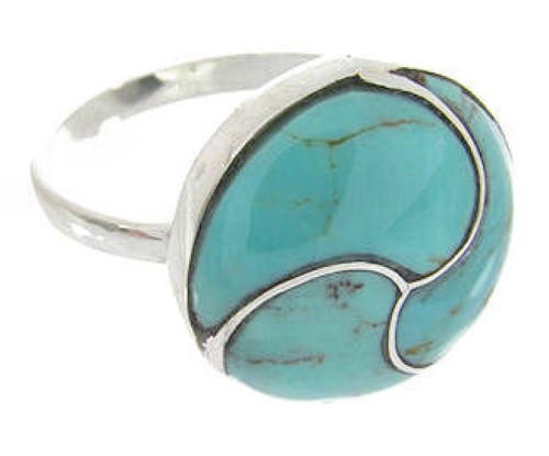 Southwest Silver And Turquoise Inlay Jewelry Ring Size 4-3/4 YS63450