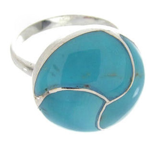 Turquoise Inlay And Genuine Sterling Silver Southwestern Ring Size 7-3/4 AX87680