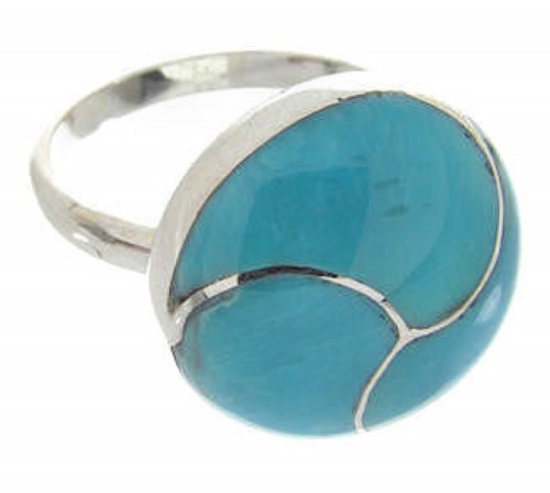 Southwest Sterling Silver And Turquoise Inlay Ring Size 7-1/2 YS63527