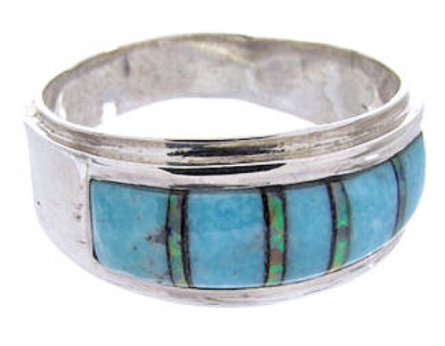 Sterling Silver Turquoise Opal Inlay Jewelry Ring Size 5-3/4 DS38242