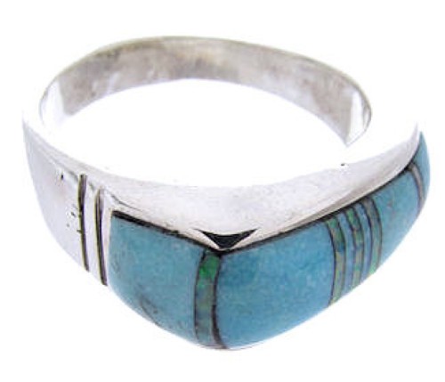 Turquoise And Opal Inlay Southwestern Band Ring Size 7-1/2 AW64410 