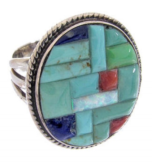 Multicolor Inlay Authentic Sterling Silver Ring Size 5-1/2 AW64432