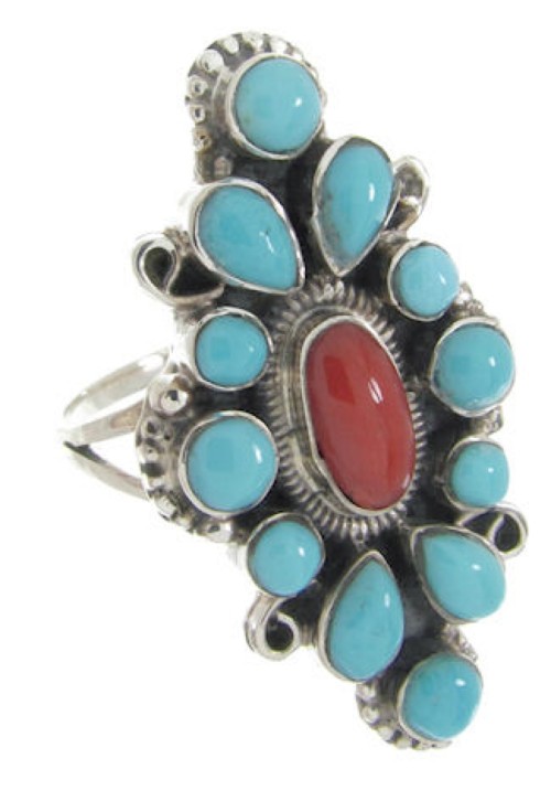 Turquoise Coral Southwest Silver Ring Jewelry Size 6-1/2 IS61811