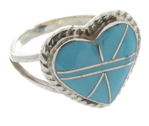 Turquoise Inlay Heart Ring Sterling Silver Jewelry Size 5-3/4 IS61876