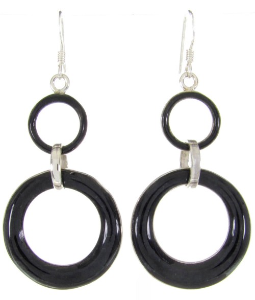 Southwest Jewelry Onyx Hook Earrings ZW61609  