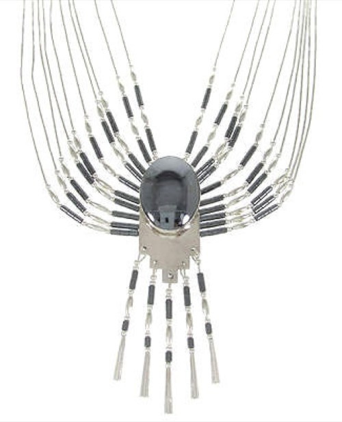 Liquid Sterling Silver Hematite Peacock Necklace JW65485
