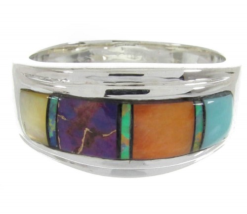 Southwest Multicolor Inlay Sterling Silver Ring Size 6-3/4 MW64500 