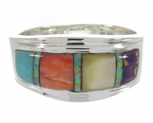 Multicolor Inlay Southwest Silver Jewelry Ring Size 6-3/4 MW64505