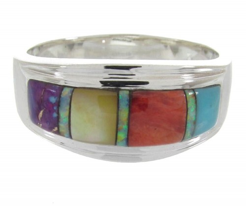 Multicolor Inlay Southwest Sterling Silver Ring Size 6-3/4 MW64510