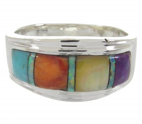 Multicolor Inlay Southwest Silver Jewelry Ring Size 6-3/4 MW64516