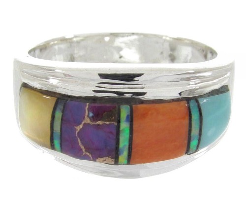 Multicolor Inlay Sterling Silver Southwest Ring Size 6-1/2 MW64520