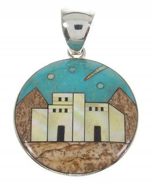 Multicolor Native American Pueblo Or Village Design Pendant YS63116