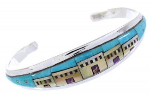 Native American Village Design Multicolor Cuff Bracelet YS66686