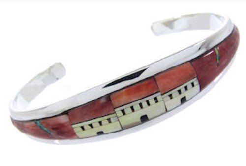 Multicolor Native American Village Design Cuff Bracelet YS66674