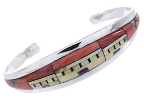 Multicolor Native American Design Silver Cuff Bracelet YS66678