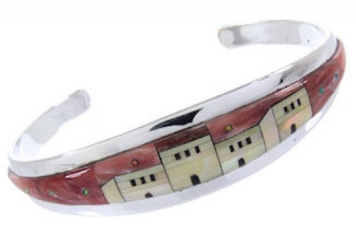 Silver Multicolor Native American Design Cuff Bracelet YS66680