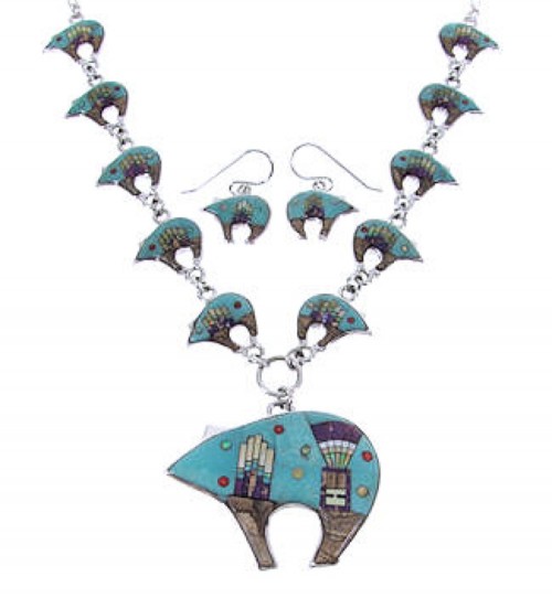 Turquoise Multicolor Bear Link Mesa Design Necklace Set PS64210
