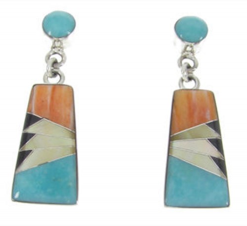 Sterling Silver Multicolor Inlay Post Dangle Earrings FS62350