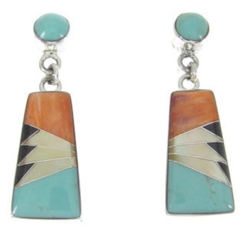 Silver Southwest Multicolor Inlay Post Dangle Earrings FS62358