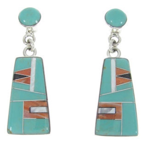 Multicolor Southwest Inlay Silver Post Dangle Earrings FS62363