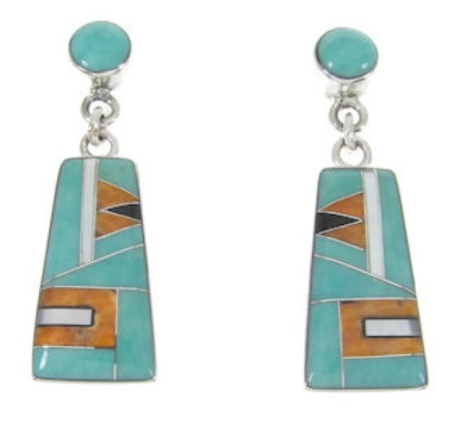 Multicolor Inlay Silver Southwest Post Dangle Earrings FS62367