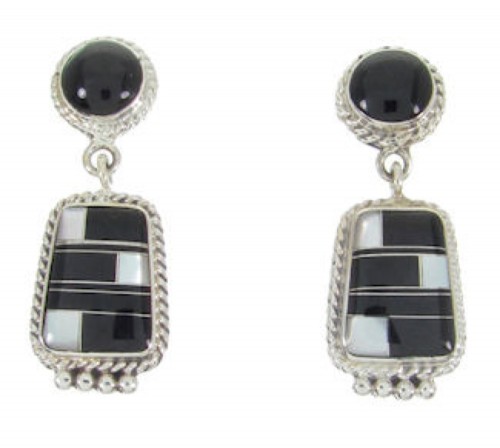 Mother Of Pearl And Black Jade Post Dangle Earrings IS62395