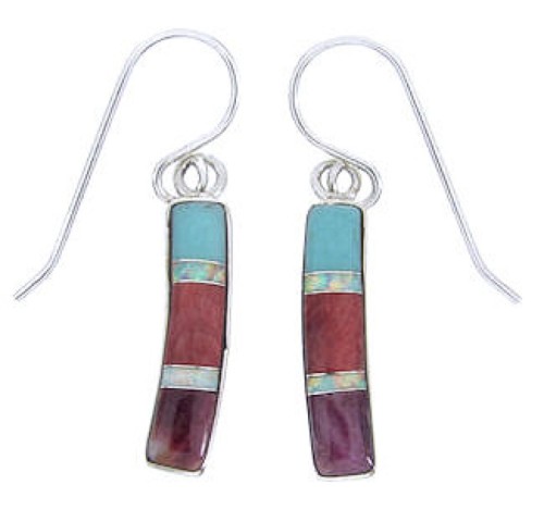 Multicolor Southwest Sterling Silver Hook Dangle Earrings PS63328