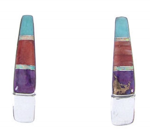 Sterling Silver Multicolor Inlay Post Southwestern Earrings PS63340