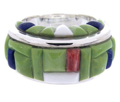 Multicolor Inlay Sterling Silver Jewelry Ring Size 7 AW68876 