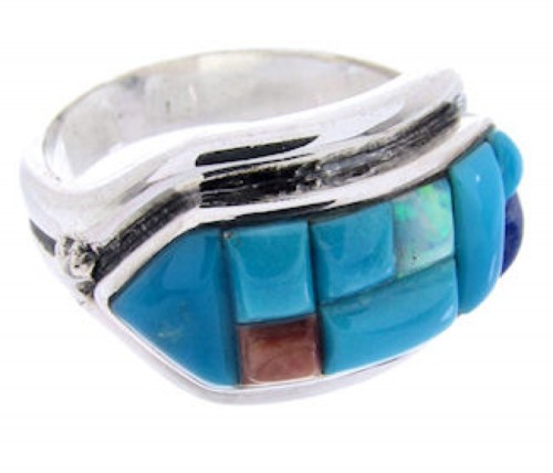 Southwest Jewelry Multicolor Silver Inlay Ring Size 6-3/4 AW68905