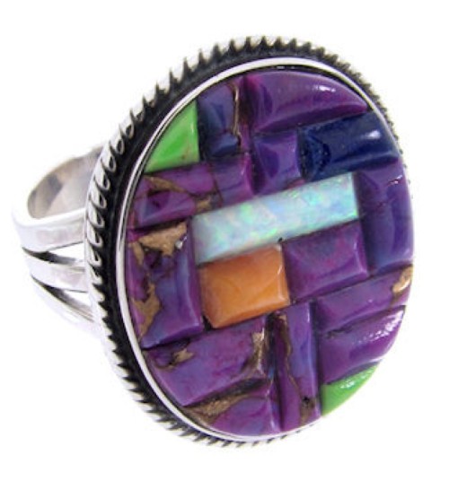 Silver Jewelry Magenta Turquoise Multicolor Ring Size 6 NS37928