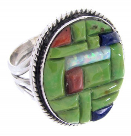 Authentic Sterling Silver And Multicolor Inlay Ring Size 8 DS54736