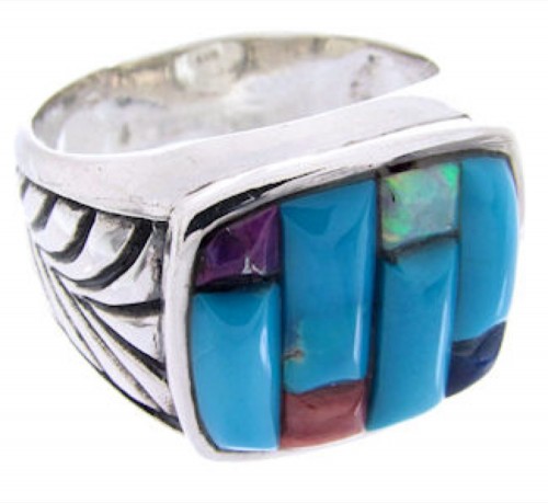 Turquoise Multicolor Jewelry Sterling Silver Ring Size 7-1/2 HS30708