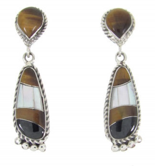 Multicolor Inlay Sterling Silver Southwest Earrings PS63103