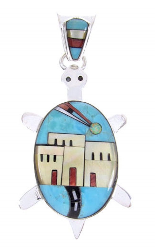 Native American Village Design Multicolor Turtle Pendant YS63574