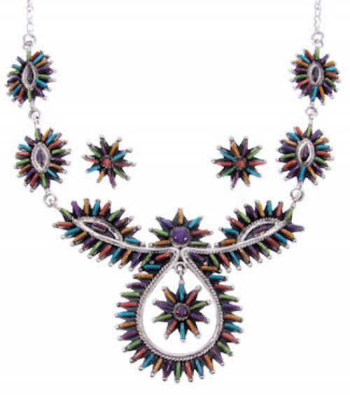 Multicolor Jewelry Sterling Silver Link Necklace Earrings Set MW67021