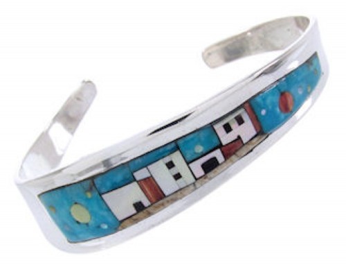Silver Multicolor Native American Design Cuff Bracelet YS67338