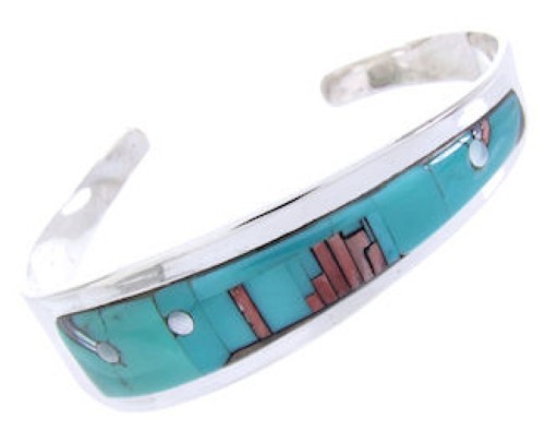 Multicolor Native American Mesa Design Silver Cuff Bracelet YS67339