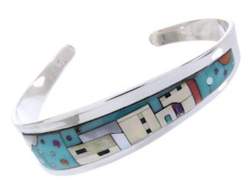 Silver Multicolor Native American Village Design Cuff Bracelet YS67344