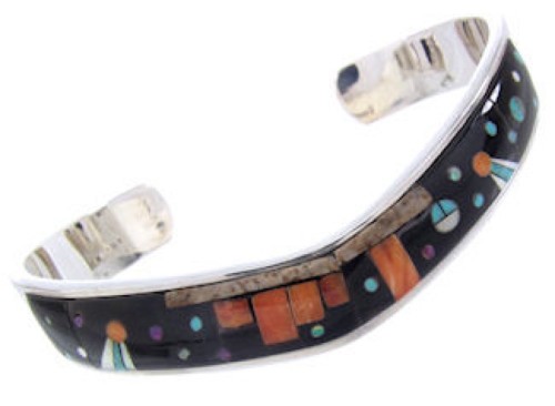 Silver Multicolor Native American Mesa Design Cuff Bracelet YS67385