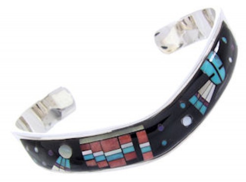 Silver Multicolor Native American Mesa Design Cuff Bracelet YS67389