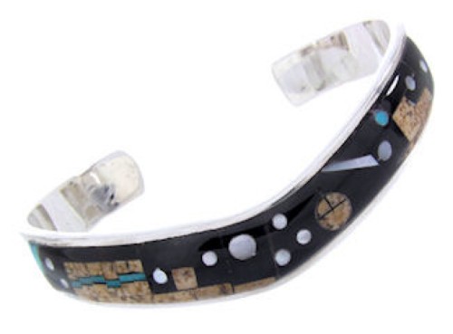 Silver Multicolor Native American Mesa Design Cuff Bracelet YS67391