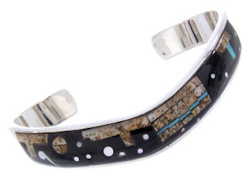 Silver Multicolor Native American Mesa Design Cuff Bracelet YS67392