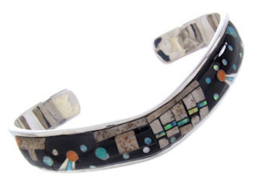 Silver Multicolor Native American Mesa Design Cuff Bracelet YS67396