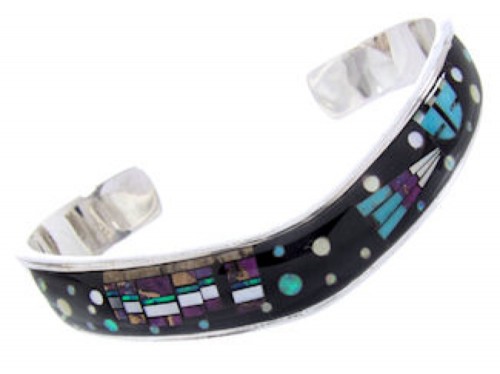 Multicolor Silver Native American Mesa Design Cuff Bracelet YS67405