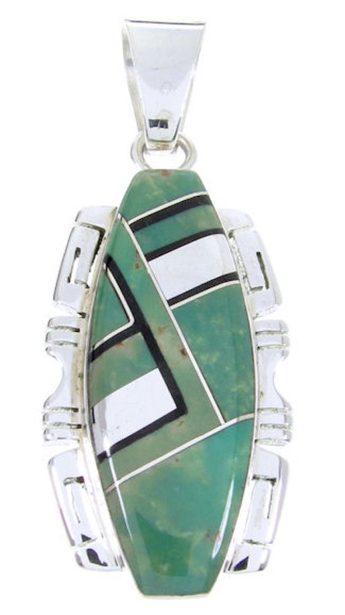 Turquoise Jet Inlay Silver Pendant JW66024