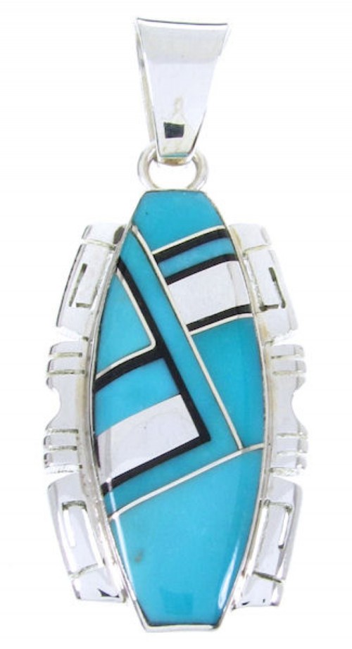 Sterling Silver Pendant Turquoise Jet Inlay Jewelry JW66192