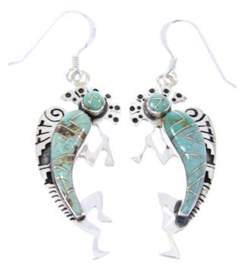 Turquoise Inlay Earrings Kokopelli Genuine SilverJewelry JW66707