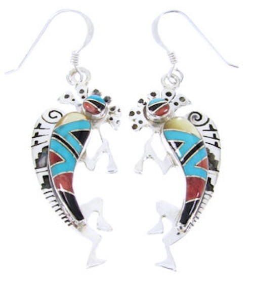 Multicolor Inlay Earrings Genuine Silver Kokopelli Jewelry JW66712