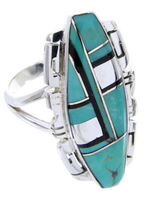 Southwestern Turquoise Jet Sterling Silver Ring Size 6-3/4 BW66547 